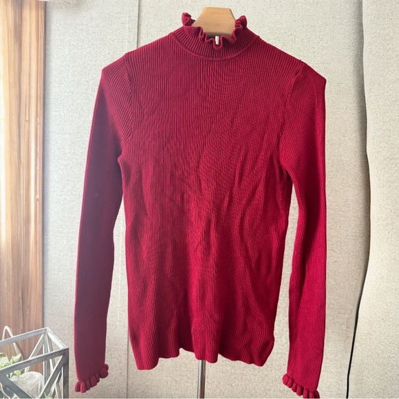 Express Tops - Express Red Ruffle Trim Long Sleeve Top